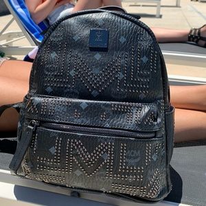 Black MCM Studded Backpack Visetos Canvas Small